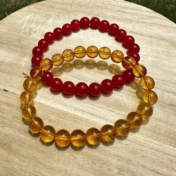 Blood Red Carnelian & Golden Citrine 8mm Bracelets - Picture 7 of 9